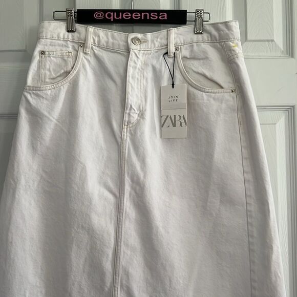 Zara White A-Line Denim Skirt - Picture 2 of 6